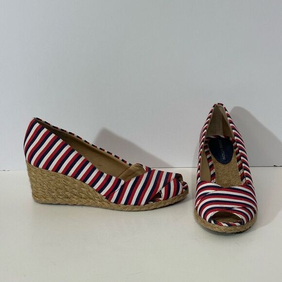 Adrienne Vittadini Bailee Wedge White, Blue, Red | Women Size 9 - Picture 3 of 12